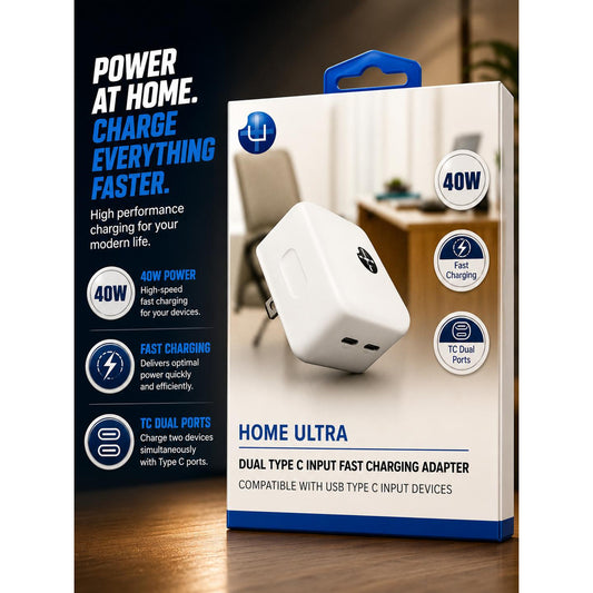 UPLUS [DUAL PORT - WALL CHARGER] (40W PD-TypeC - PD-TypeC WHITE) - FAST CHARGING  ( 1108052) (MSRP $49.99)