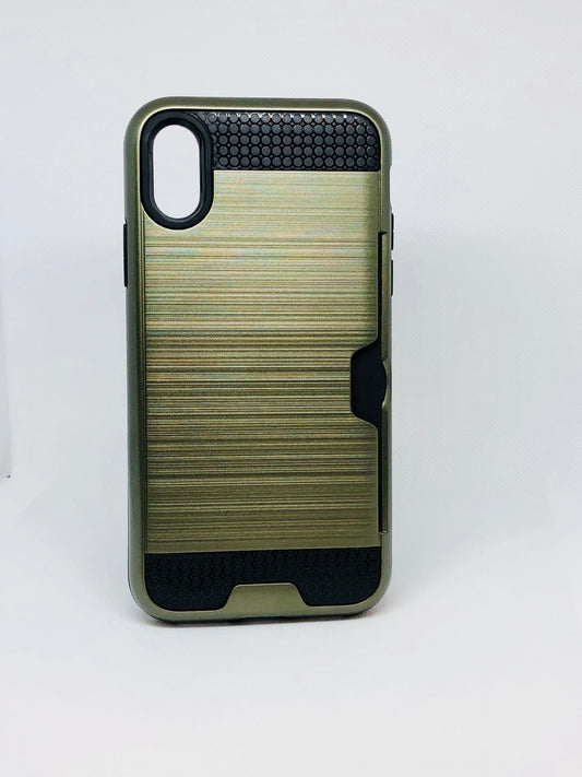 iPhone X/Xs Back cover Brushed Silicon Crd Slot  Case - Army (3203)