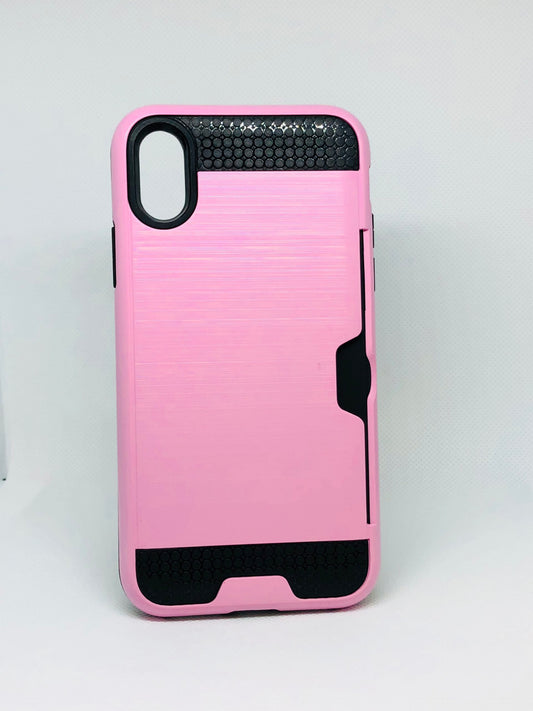 iPhone X/Xs Back cover Brushed Silicon Crd Slot  Case - Pink (3212)