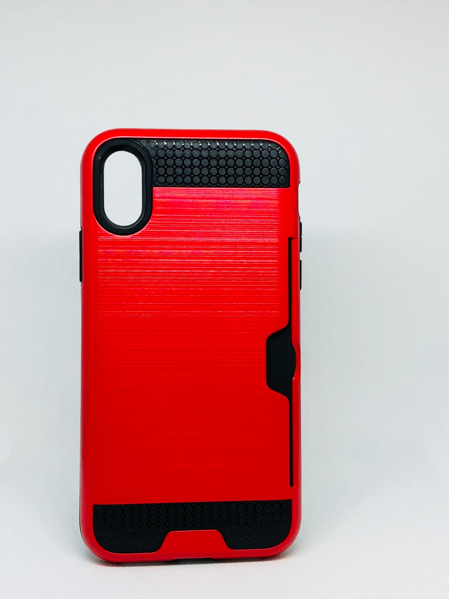 iPhone X/Xs Back cover Brushed Silicon Crd Slot  Case - Red (3205)