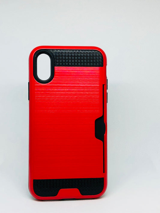 iPhone X/Xs Back cover Brushed Silicon Crd Slot  Case - Red (3205)