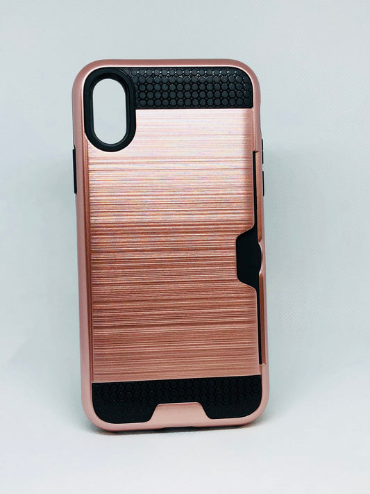 iPhone X/Xs Back cover Brushed Silicon Crd Slot  Case - Rose Gold (3210)