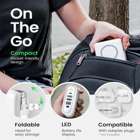 INFINACORE [WIRELESS POWER BANK] (8000MAH FAST USB-C - 2 USB-A MAGNETIC WHITE) - FAST CHARGE DIGITAL DISPLAY ( 1108053) (MSRP $79.99)