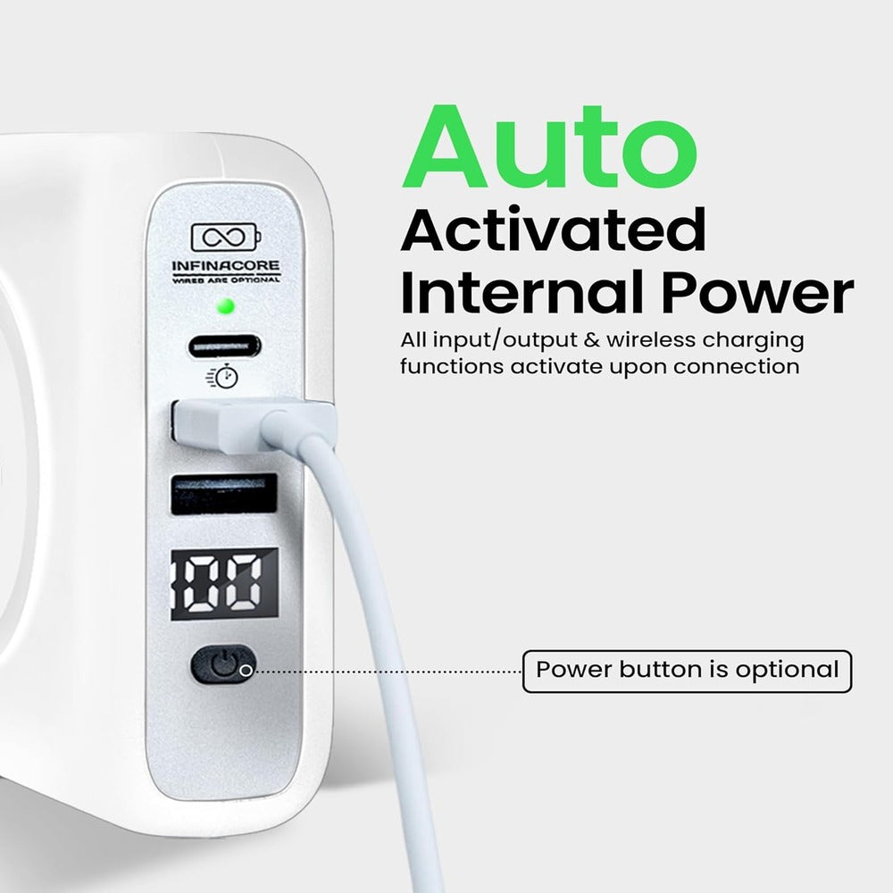 INFINACORE [WIRELESS POWER BANK] (8000MAH FAST USB-C - 2 USB-A MAGNETIC WHITE) - FAST CHARGE DIGITAL DISPLAY ( 1108053) (MSRP $79.99)