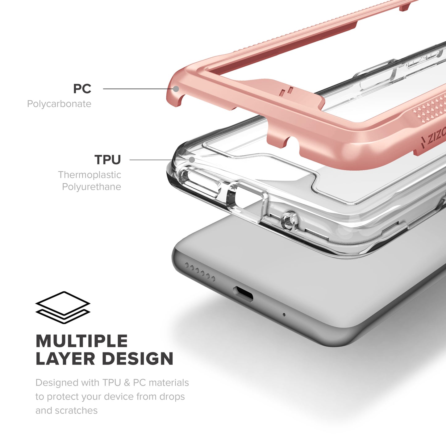 MOTO G POWER (2021) ZIZO ION SERIES CASE - ROSE GOLD & CLEAR (1100604)