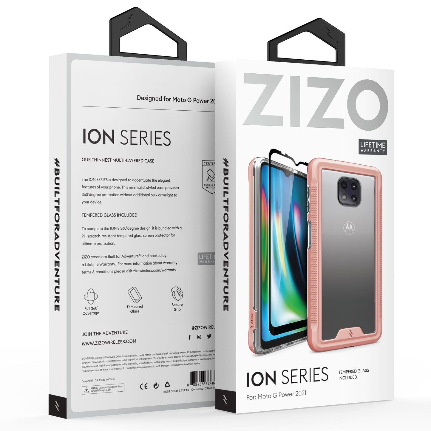 MOTO G POWER (2021) ZIZO ION SERIES CASE - ROSE GOLD & CLEAR (1100604)