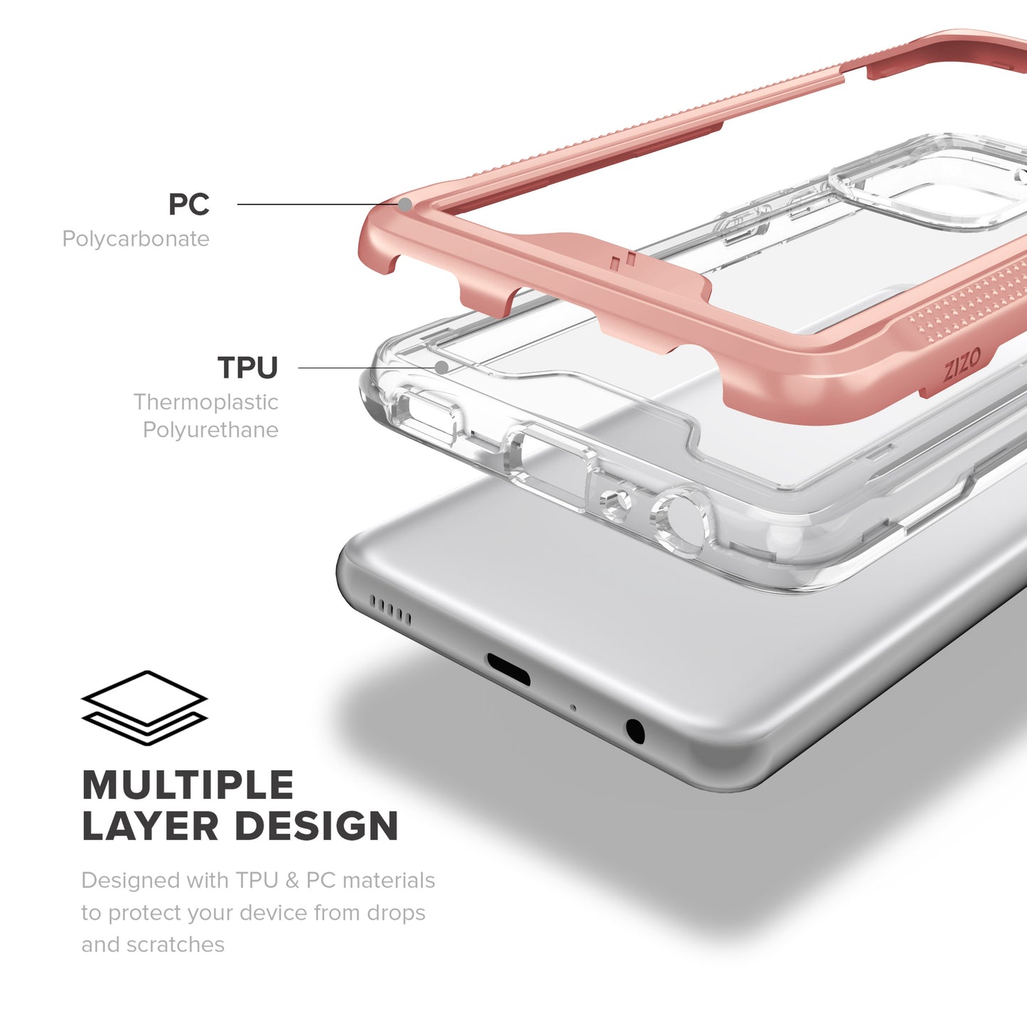 SAMSUNG GALAXY A52 5G ZIZO ION SERIES CASE WITH TEMPERED GLASS - ROSE GOLD & CLEAR (1101099)