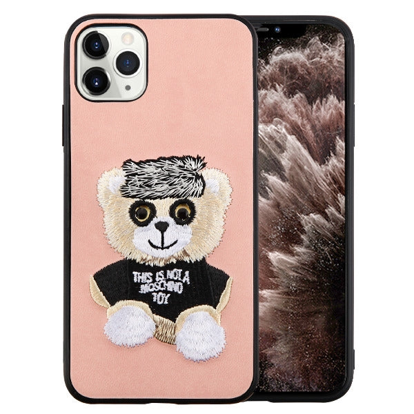 APPLE IPHONE 11 PRO MAX - MYBAT Bear (Pink) Embroidery Executive Protector Cover (9504)
