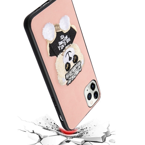 APPLE IPHONE 11 PRO MAX - MYBAT Bear (Pink) Embroidery Executive Protector Cover (9504)