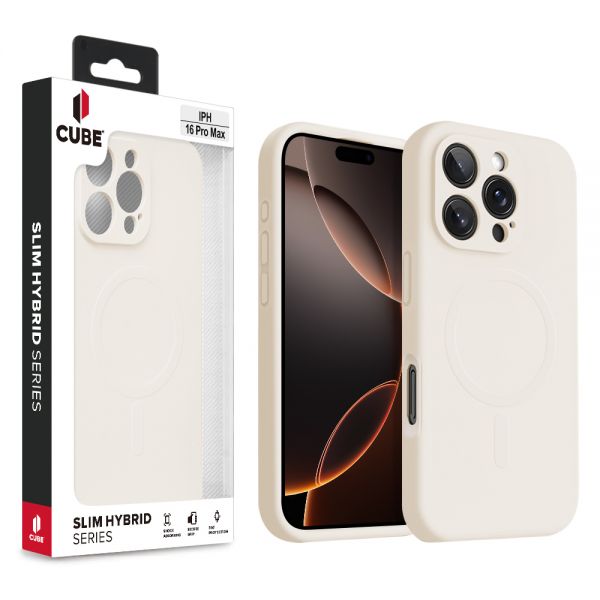 Cube® - Apple iPhone 16 Pro Max (6.9) - White Silky Smooth Impact Resistant Silicone with Black TPU Edge Bumper Compatible with MagSafe Charger in Cube Retail Box (1103061) (MSRP 39.99)
