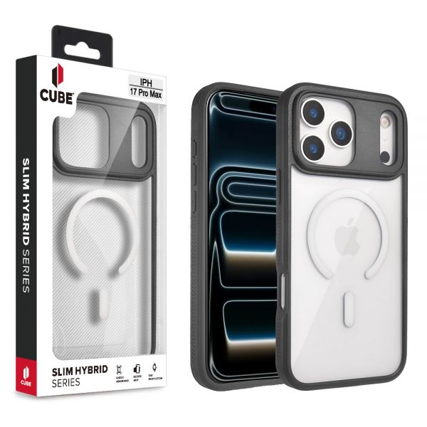 Cube® - Apple iPhone 17 Pro Max (6.9) - Clear PC Hard Case with Black Rugged Grip TPU Bumper with Sliding Camera Lens Cover Compatible with MagSafe Accessories in Cube Retail Box (1103264) (MSRP $49.99)