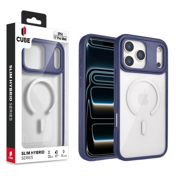Cube® - Apple iPhone 17 Pro Max (6.9) - Clear PC Hard Case with Blue Rugged Grip TPU Bumper with Sliding Camera Lens Cover Compatible with MagSafe Accessories in Cube Retail Box (1103265) (MSRP $49.99)