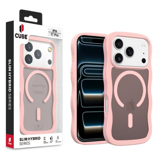 Cube-Apple iPhone 17 Pro (6.3)- Pink Translucent Hard Cover with Pink Wave Edge Grip Matte TPU Bumper Compatible with MagSafe Charger in Cube Retail Box (1103260) (MSRP $49.99)