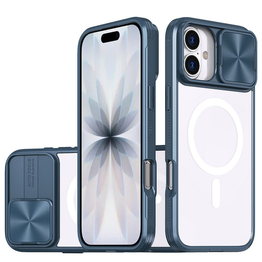 Cube® - Apple iPhone 17 (6.3) - Clear PC Hard Case with Blue Rugged Grip TPU Bumper with Sliding Camera Lens Cover Compatible with MagSafe Accessories in Cube Retail Box (1103254) (MSRP $39.99)