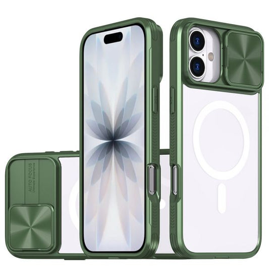 Cube® - Apple iPhone 17 (6.3) - Clear PC Hard Case with Green Rugged Grip TPU Bumper with Sliding Camera Lens Cover Compatible with MagSafe Accessories in Cube Retail Box (1103255) (MSRP $39.99)