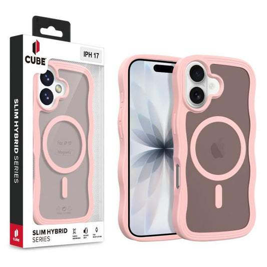 Apple iPhone 17 (6.3)- Pink Translucent Hard Cover with Pink Wave Edge Grip Matte TPU Bumper Compatible with MagSafe Charger in Cube Retail Box (1103256) (MSRP $39.99)