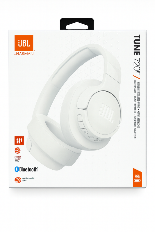 JBL Tune 720BT - Wireless Over-Ear Headphones with JBL Pure Bass Sound, Bluetooth 5.3, Up to 76H Battery Life and Speed Charge, Lightweight, Comfortable and Foldable Design  (WHITE) ( 1103395) (MSRP $89.99)