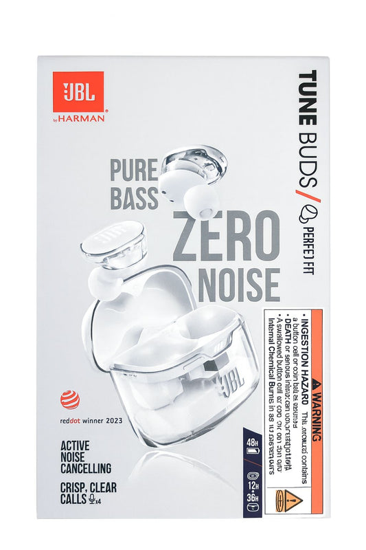 JBL Tune Buds True Wireless Bluetooth Noise Canceling Earbuds with Built-in Mic GHOST SPECIAL EDITION - WHITE ( 1103398) (MSRP $99.99)
