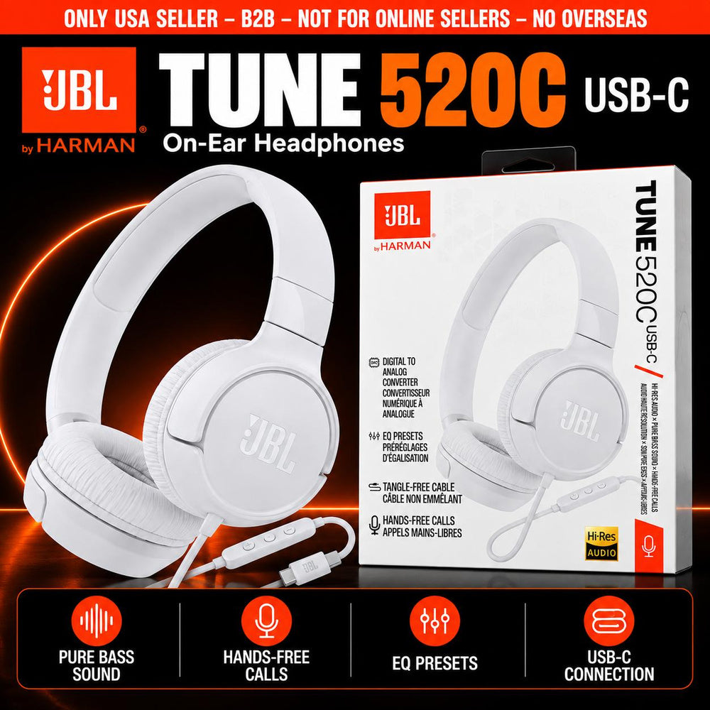 JBL Tune 520C USB-C Hi-Res Wired On-Ear Headphones with Microphone White (1108217) MSRP (69.99)