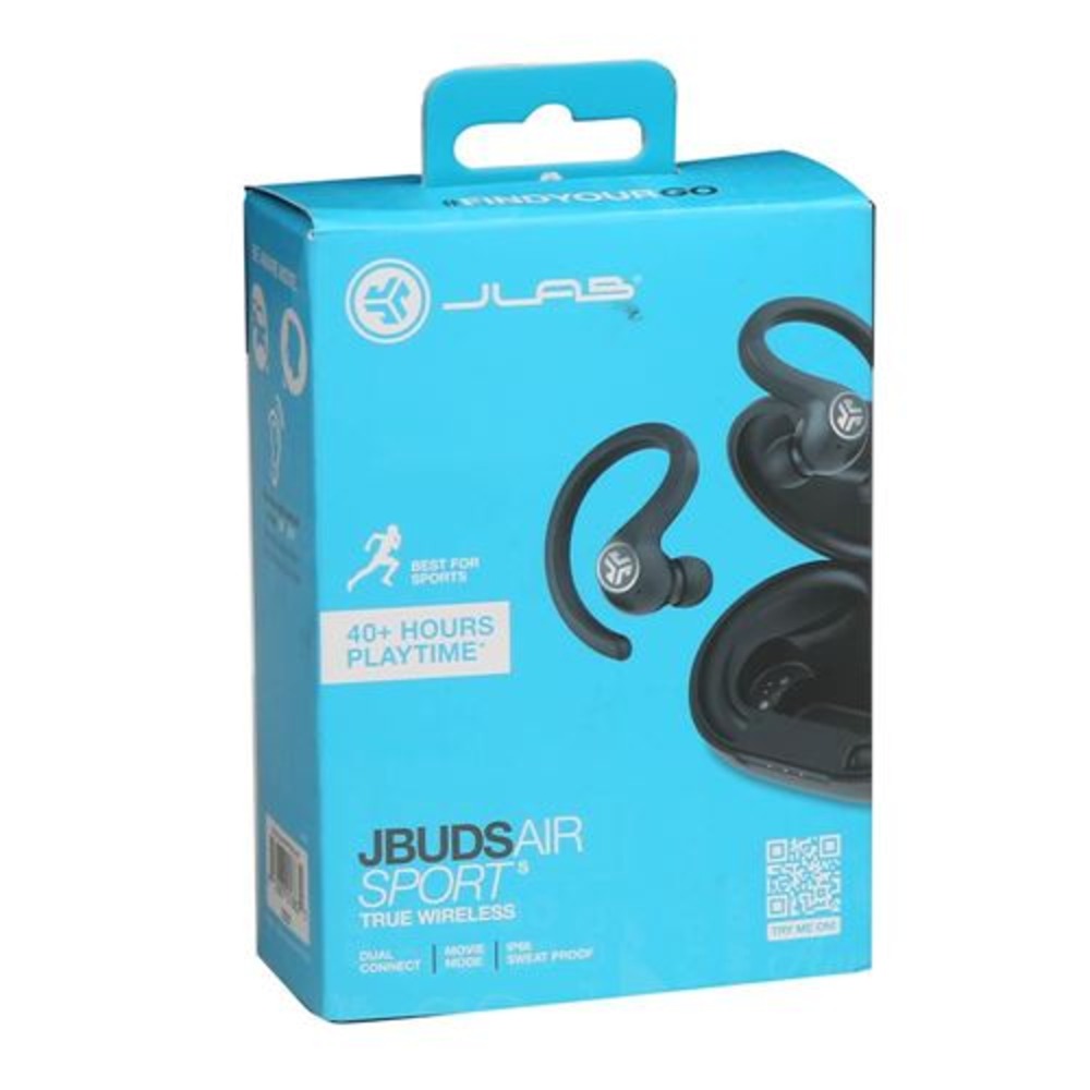 JLab JBuds Air Sport True Wireless Bluetooth Earbuds + Charging Case, Black, IP66 Sweat Resistance, Class 1 Bluetooth 5.0 Connection, 3 EQ Sound Settings JLab Signature, Balanced, Bass Boost  (1102925)