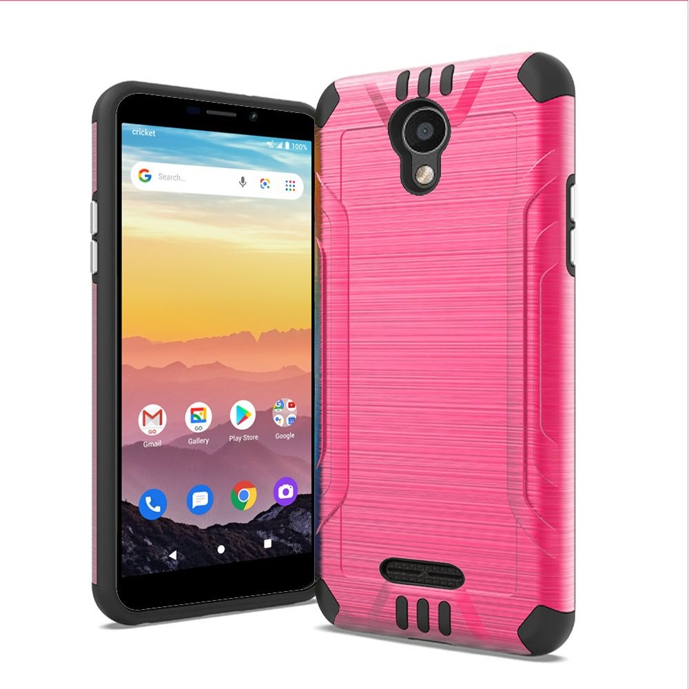 Cricket Debut 4G LTE 5.5inch, Cricket Vision 3 Strong Tough Magnetic Metallic Design Hybrid Cover Case - Hot Pink/Black (1101761)