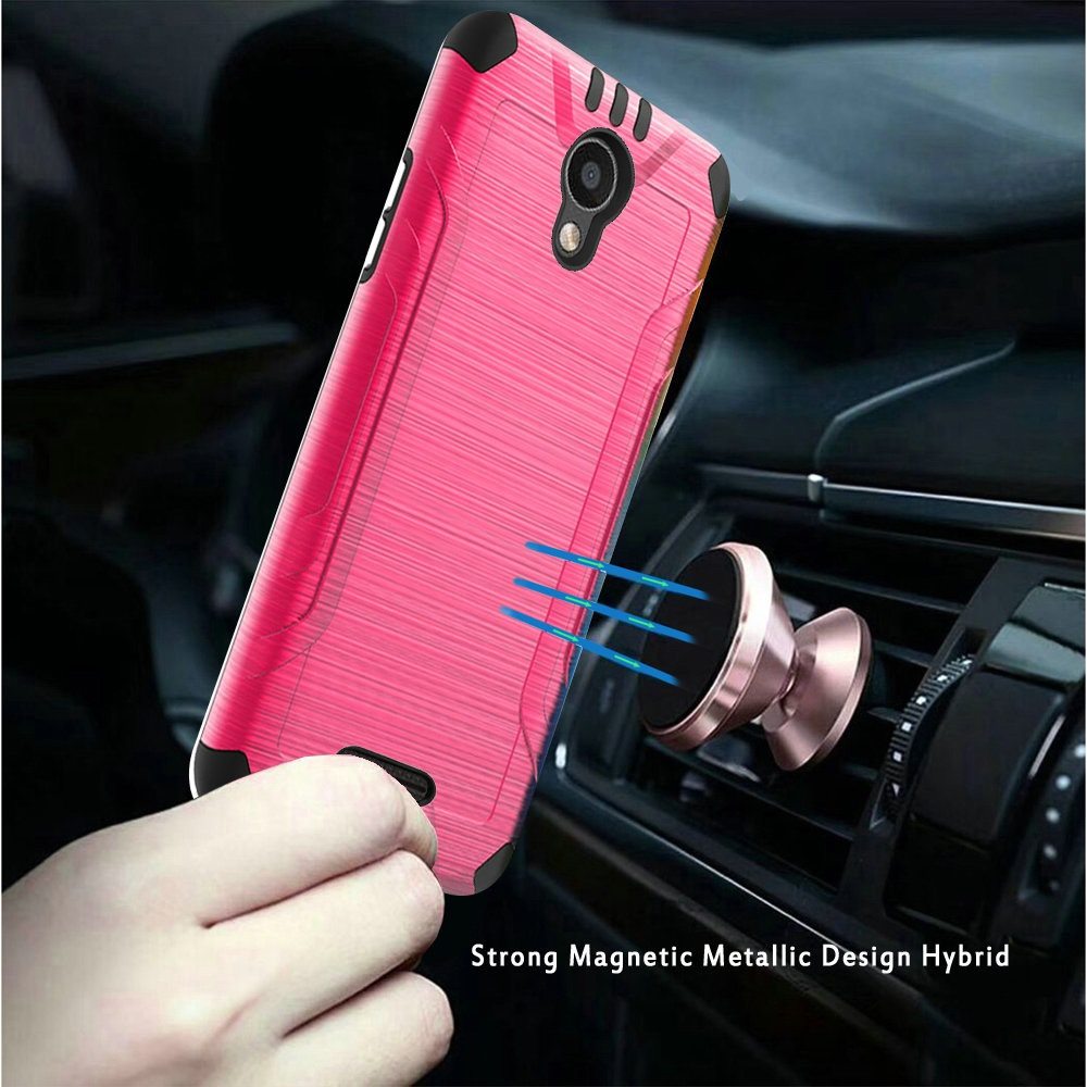 Cricket Debut 4G LTE 5.5inch, Cricket Vision 3 Strong Tough Magnetic Metallic Design Hybrid Cover Case - Hot Pink/Black (1101761)
