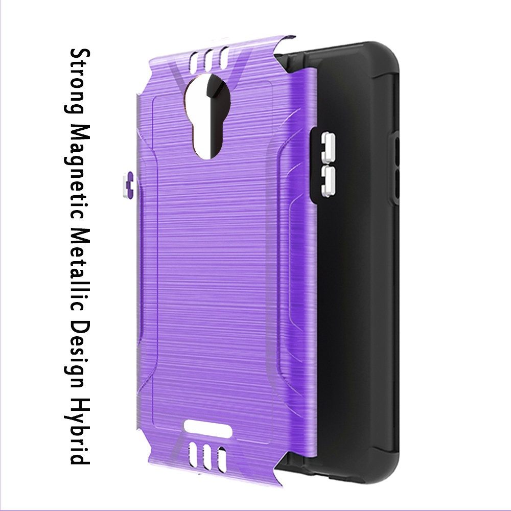 Cricket Debut 4G LTE 5.5inch, Cricket Vision 3 Strong Tough Magnetic Metallic Design Hybrid Cover Case - Purple/Black (1101762)