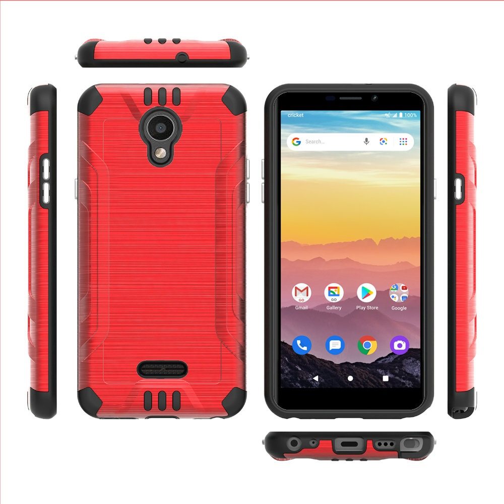 Cricket Debut 4G LTE 5.5inch, Cricket Vision 3 Strong Tough Magnetic Metallic Design Hybrid Cover Case - Red/Black (1101763)