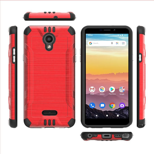 Cricket Debut 4G LTE 5.5inch, Cricket Vision 3 Strong Tough Magnetic Metallic Design Hybrid Cover Case - Red/Black (1101763)