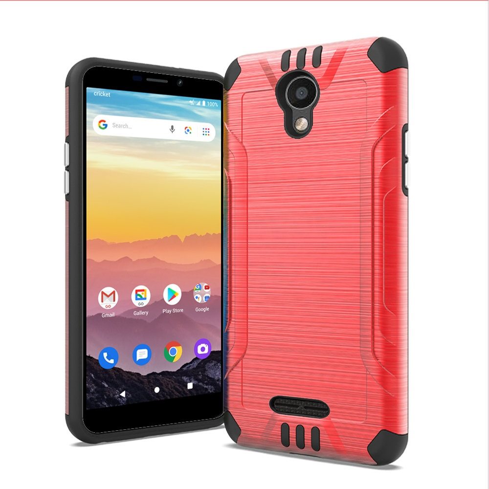 Cricket Debut 4G LTE 5.5inch, Cricket Vision 3 Strong Tough Magnetic Metallic Design Hybrid Cover Case - Red/Black (1101763)