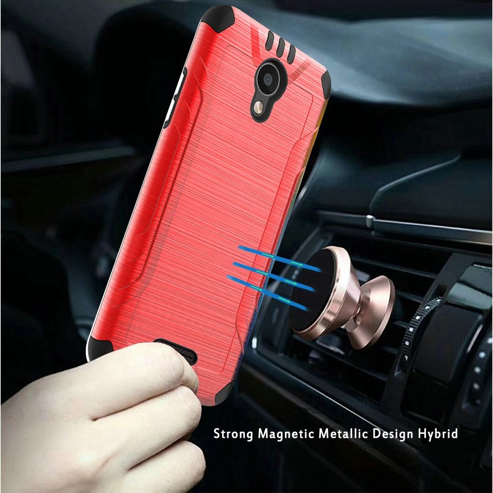 Cricket Debut 4G LTE 5.5inch, Cricket Vision 3 Strong Tough Magnetic Metallic Design Hybrid Cover Case - Red/Black (1101763)