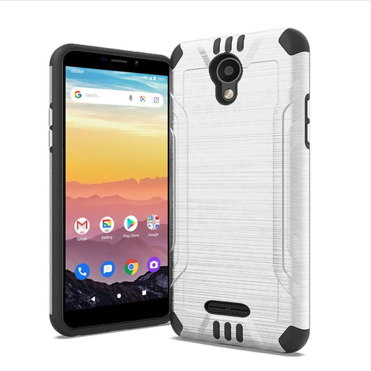 Cricket Debut 4G LTE 5.5inch Strong Tough Magnetic Metallic Design Hybrid Cover Case - Silver/Black (1102332)