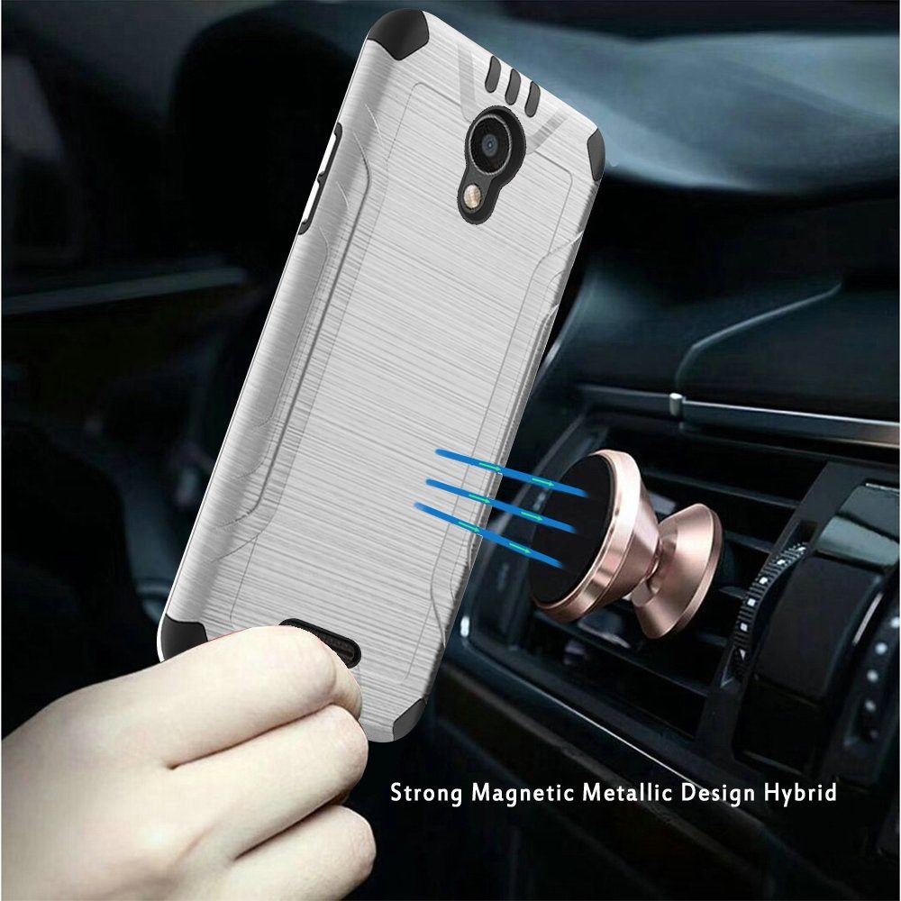 Cricket Debut 4G LTE 5.5inch Strong Tough Magnetic Metallic Design Hybrid Cover Case - Silver/Black (1102332)