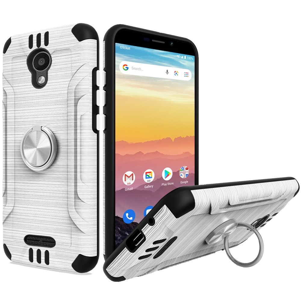 Cricket Debut 4G LTE 5.5inch, Cricket Vision 3 Strong Tough Magnetic Metallic Design Hybrid Cover Case - Silver/Black (1103494)