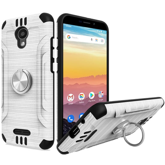 Cricket Debut 4G LTE 5.5inch, Cricket Vision 3 Strong Tough Magnetic Metallic Design Hybrid Cover Case - Silver/Black (1103494)