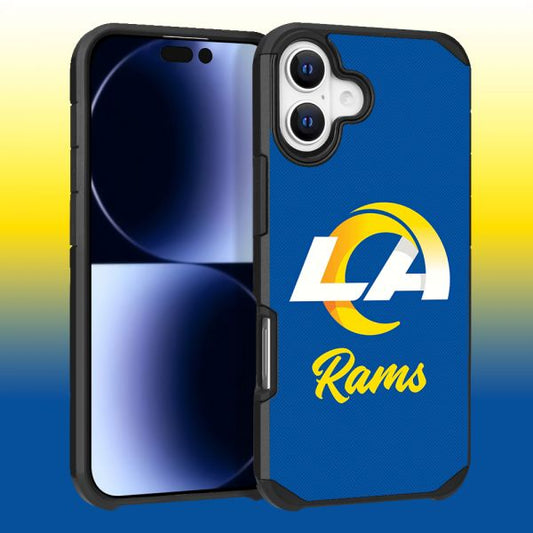 Apple iPhone 16 (6.1) - NFL Licensed Los Angeles Rams Team Logo on Blue Textured Dual Layer Case (1103115) (MSRP $44.99)