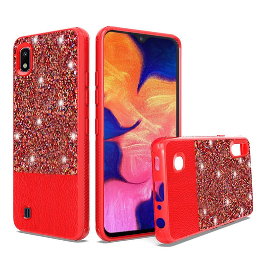 Samsung Galaxy A10e PU Leather Glitter Hybrid with Chrome TPU - Red (86)