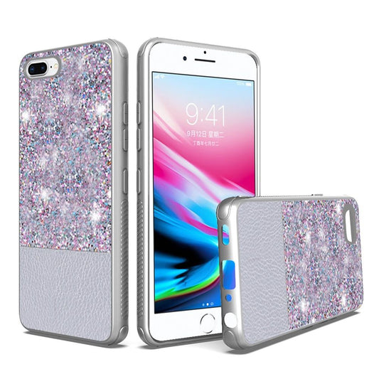 iPhone 8 Plus/7 Plus/6 Plus PU Leather Glitter Hybrid with Chrome TPU - Silver (4731)