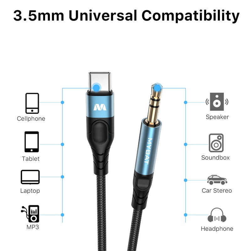 MyBat USB-C to 3.5mm Male Audio Cable (L=4 FT) - Black (1106336)