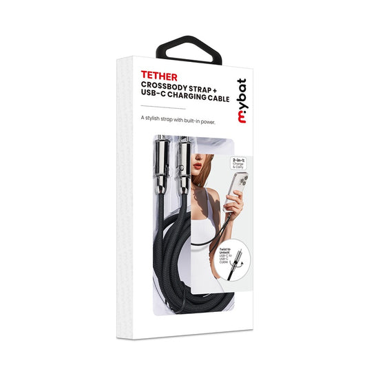 MyBat Tether Crossbody Strap + USB-C Charging Cable - 4FT - Black ( 1107722) (MSRP $39.99)