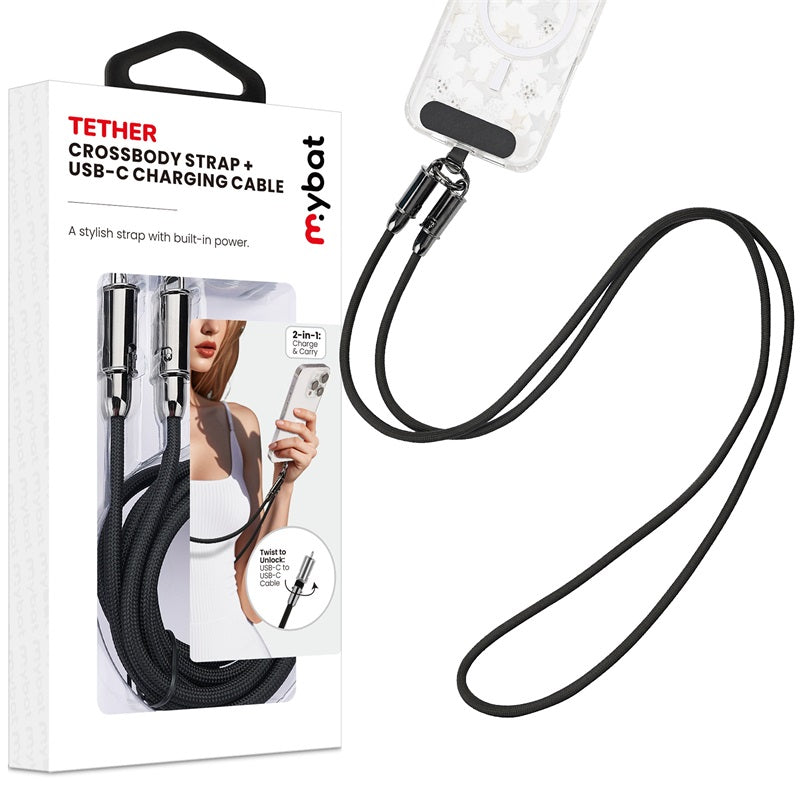 MyBat Tether Crossbody Strap + USB-C Charging Cable - 4FT - Black ( 1107722) (MSRP $39.99)