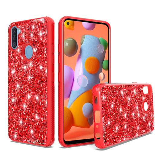 Samsung Galaxy A11 Sparkle Glitter Bling Case Cover - Red (110065)
