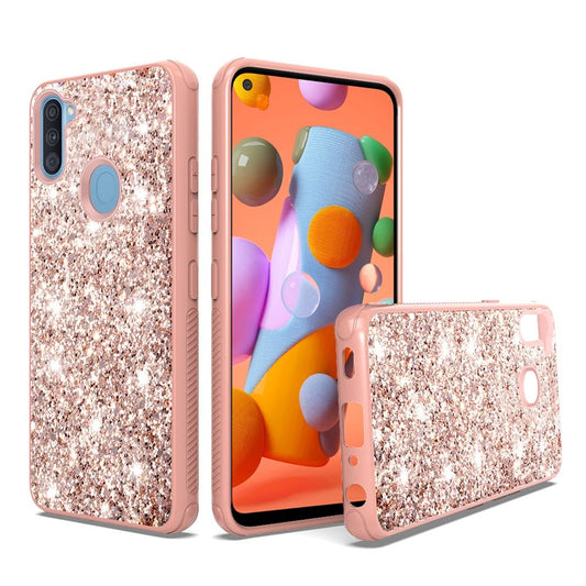 Samsung Galaxy A11 Sparkle Glitter Bling Case Cover - Rose Gold (110066)