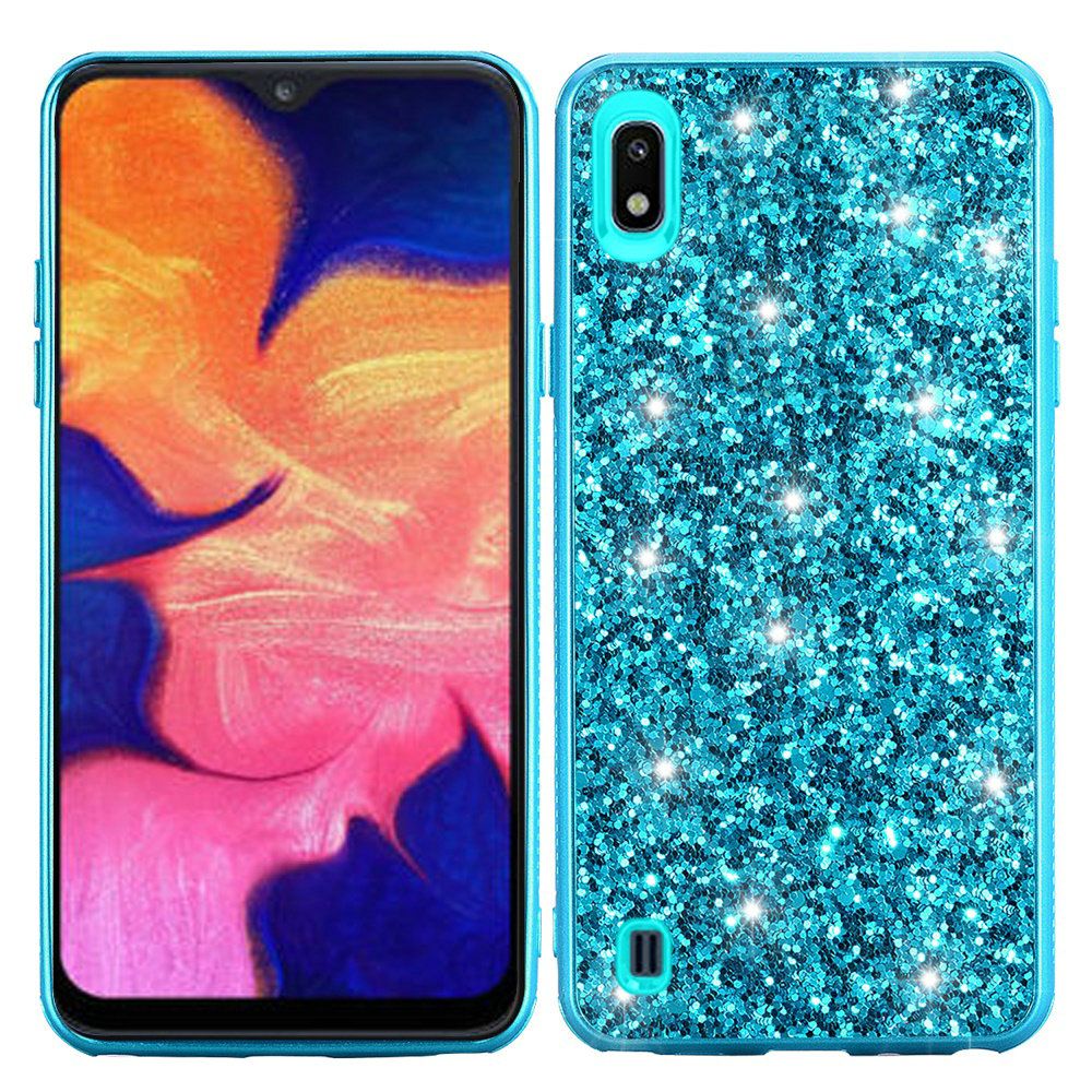 Samsung Galaxy A10e Premium Metallic Chrome Finish Design Frozen Glitter Bling Hybrid - Blue (84)