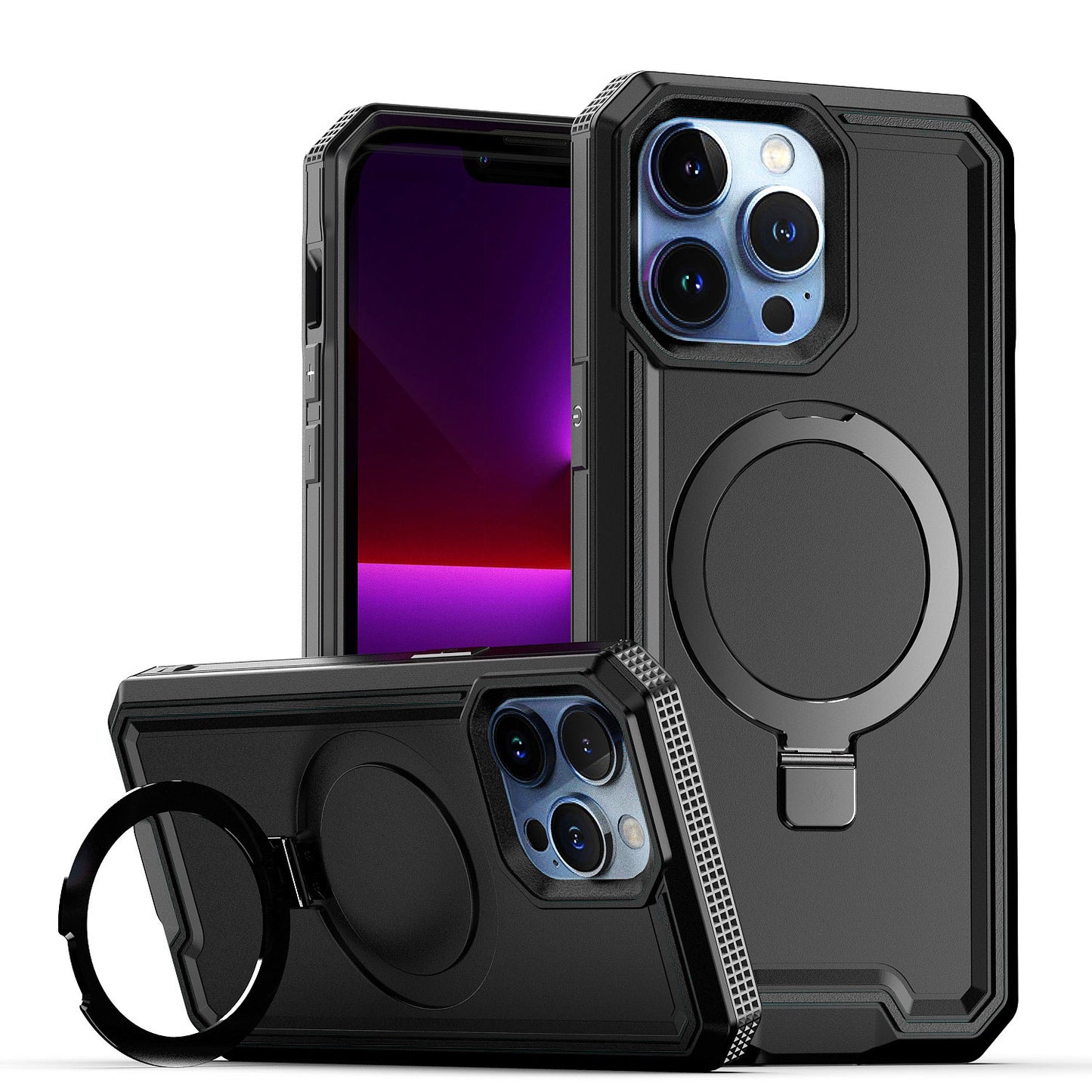 iPhone 15 Pro  Aligned [Magnetic Circle] Kickstand Tough Strong ShockProof Hybrid - Black (1106189)