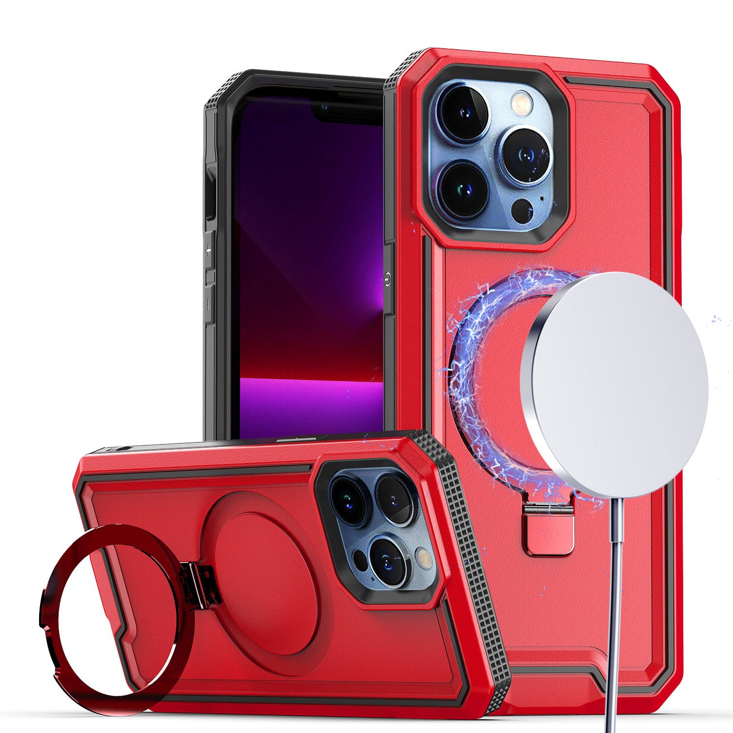 iPhone 15 Pro  Aligned [Magnetic Circle] Kickstand Tough Strong ShockProof Hybrid - Red (1106190)
