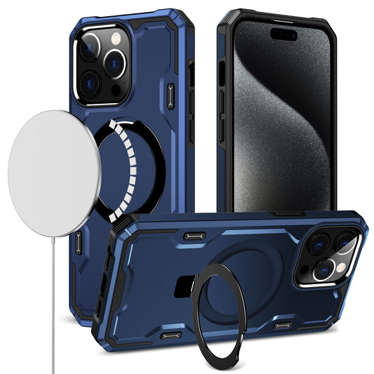 iPhone 15 Pro Magnetic Ring Stand Simplistic Tough Hybrid Case Cover - Blue (1106186)