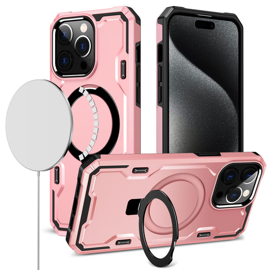 iPhone 15 Pro Max Magnetic Ring Stand Simplistic Tough Hybrid Case Cover - Rose Gold (1106183)