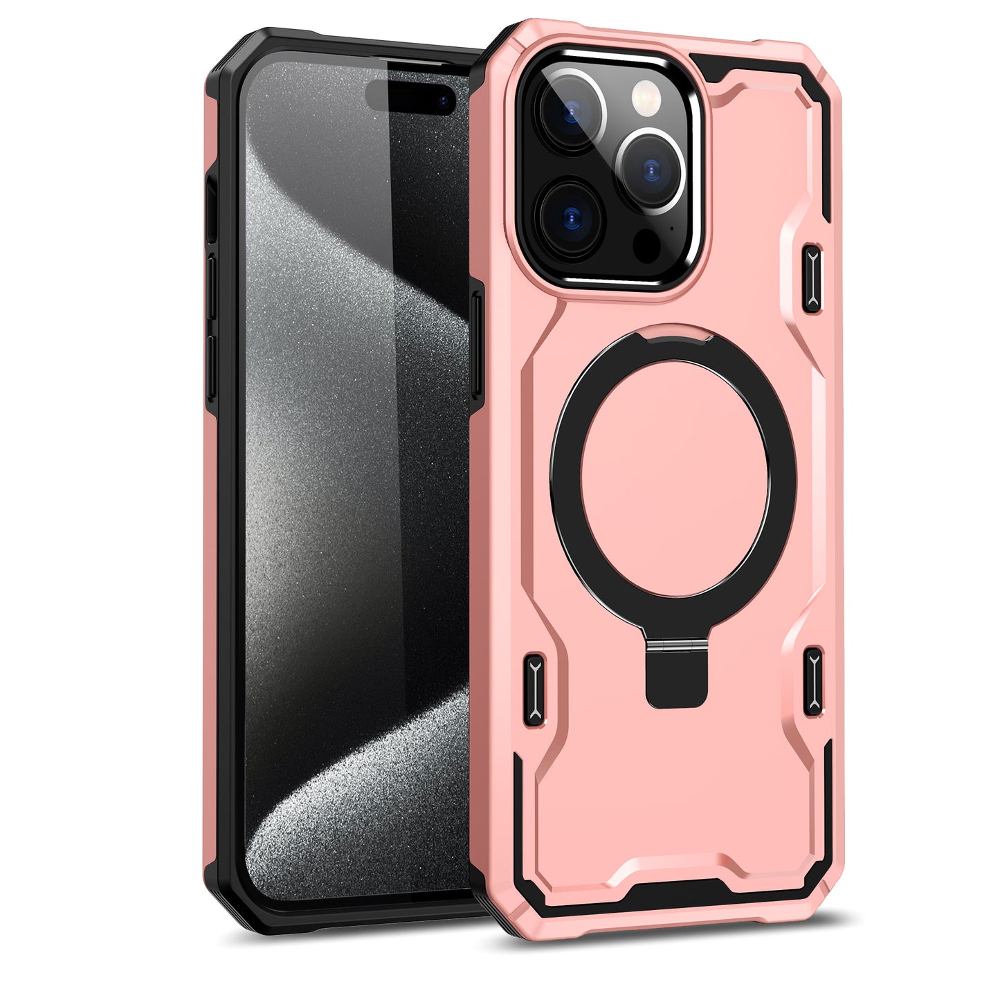iPhone 15 Pro Max Magnetic Ring Stand Simplistic Tough Hybrid Case Cover - Rose Gold (1106183)
