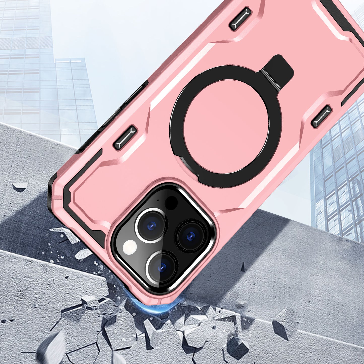 iPhone 15 Pro Max Magnetic Ring Stand Simplistic Tough Hybrid Case Cover - Rose Gold (1106183)